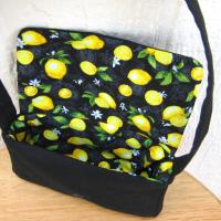 Yellow Lemons Ruffled Dress for 18-inch Doll, Yellow Bias Trim, Matching Bag and Headband, Travel or Summer Party Outfit