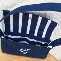 Nautical Blue White Striped Dress for 18-inch Doll, Summer Party Outfit, Cruise Collection, Matching Bag and Headband