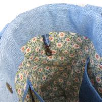 Upcycled Denim Tote, Patchwork Shopping Bag in Repurposed Light Indigo Denim & Floral Cotton, Lined Big Bag with Pockets