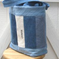 Upcycled Denim Tote in Patchwork Repurposed Blue Jeans Denim & Vintage Coin Bag Cotton, Lined Big Bag with Pockets