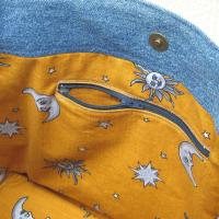 Upcycled Denim Tote in Patchwork Repurposed Blue Jeans Denim & Vintage Coin Bag Cotton, Lined Big Bag with Pockets