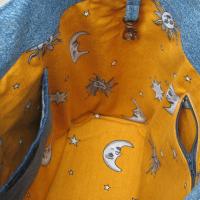 Upcycled Denim Tote in Patchwork Repurposed Blue Jeans Denim & Vintage Coin Bag Cotton, Lined Big Bag with Pockets