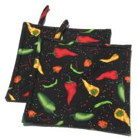 Chile Pepper Potholders, Hot Peppers Quilted Hot Pads, Handmade Hostess Gift