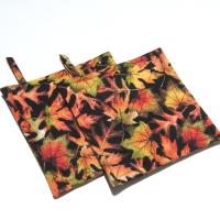 Swirling Autumn Leaves Potholders, Colorful Red Gold Maple Leaf Hot Pads, USA Made Housewarming or Hostess Gift