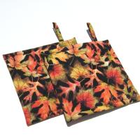 Swirling Autumn Leaves Potholders, Colorful Red Gold Maple Leaf Hot Pads, USA Made Housewarming or Hostess Gift