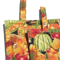 Autumn Harvest Potholders, Hot Pads w. Pumpkins, Sunflowers and Apples, USA Made Housewarming or Hostess Gift