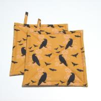 Crows and Bats Halloween Potholders, Orange and Black Hot Pads, Haunted House Décor, USA Made Housewarming or Hostess Gift