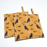 Crows and Bats Halloween Potholders, Orange and Black Hot Pads, Haunted House Décor, USA Made Housewarming or Hostess Gift