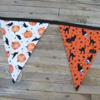 Halloween Bunting, Haunted House Décor, Spooky Party Garland, Halloween Fabric Banner