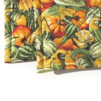 Pumpkins and Gourds Potholders. Gold and Green Quilted Hot Pads. USA Hand Made for Housewarming, Hostess Gift