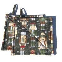 Nutcracker Potholders in Greens and Browns, Holiday Kitchen Décor Quilted Hot Pads, Handcrafted Stocking Stuffer, Housewarming or Hostess Gift