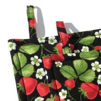 Luscious Strawberries Potholders, Red Berries with Leaves & Blossoms on a Black Background, USA Handmade Hot Pads, Housewarming Gift