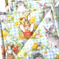 Easter Bunny Potholders, with Chicks, Flowers and Easter Eggs on a Gingham Background, USA Handmade Hot Pads, Housewarming Gift