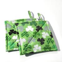 Shamrock Potholders with Dots and Stripes on a Green Background, St Patrick's Day Décor, USA Handmade Hot Pads, Housewarming Gift