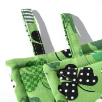 Shamrock Potholders with Dots and Stripes on a Green Background, St Patrick's Day Décor, USA Handmade Hot Pads, Housewarming Gift