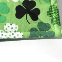 Shamrock Potholders with Dots and Stripes on a Green Background, St Patrick's Day Décor, USA Handmade Hot Pads, Housewarming Gift