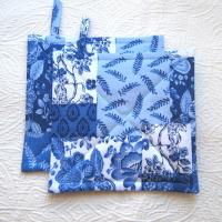 Faux Patchwork Potholders in Blue and White, Spring and Summer Kitchen Décor, Quilted Hot Pads, Handmade Mother's Day or Quilter's Gift