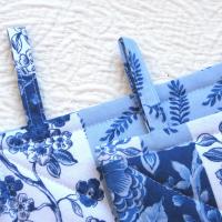 Faux Patchwork Potholders in Blue and White, Spring and Summer Kitchen Décor, Quilted Hot Pads, Handmade Mother's Day or Quilter's Gift