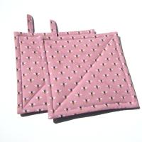 Potholders with Bees on a Dusty Pink Background, Quilted Handmade Hot Pads, Mother's Day or Beekeeper Gift 