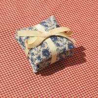 Handmade Lavender Sachets, Set of 3, Vintage Blue & Tan Floral Cotton Print, Drawer Freshener, Gift for Her, 3 x 3 Inch Scented Mini Fabric Bags