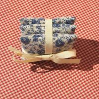 Handmade Lavender Sachets, Set of 3, Vintage Blue & Tan Floral Cotton Print, Drawer Freshener, Gift for Her, 3 x 3 Inch Scented Mini Fabric Bags