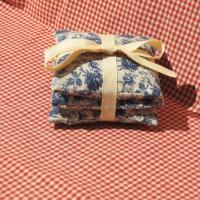 Handmade Lavender Sachets, Set of 3, Vintage Blue & Tan Floral Cotton Print, Drawer Freshener, Gift for Her, 3 x 3 Inch Scented Mini Fabric Bags