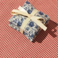 Handmade Lavender Sachets, Set of 3, Vintage Blue & Tan Floral Cotton Print, Drawer Freshener, Gift for Her, 3 x 3 Inch Scented Mini Fabric Bags
