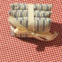 Handmade Lavender Sachets, Set of 3, Vintage Style Blue & Tan Ticking Stripe Cotton Print, Gift for Her, 3 x 3 Inch Scented Mini Fabric Bags