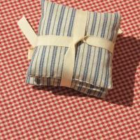 Handmade Lavender Sachets, Set of 3, Vintage Style Blue & Tan Ticking Stripe Cotton Print, Gift for Her, 3 x 3 Inch Scented Mini Fabric Bags