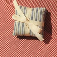 Handmade Lavender Sachets, Set of 3, Vintage Style Blue & Tan Ticking Stripe Cotton Print, Gift for Her, 3 x 3 Inch Scented Mini Fabric Bags