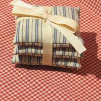 Handmade Lavender Sachets, Set of 3, Vintage Style Blue & Tan Ticking Stripe Cotton Print, Gift for Her, 3 x 3 Inch Scented Mini Fabric Bags