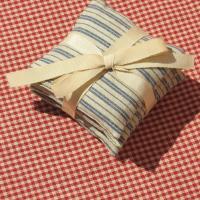 Handmade Lavender Sachets, Set of 3, Vintage Style Blue & Tan Ticking Stripe Cotton Print, Gift for Her, 3 x 3 Inch Scented Mini Fabric Bags