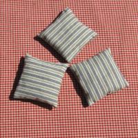 Handmade Lavender Sachets, Set of 3, Vintage Style Blue & Tan Ticking Stripe Cotton Print, Gift for Her, 3 x 3 Inch Scented Mini Fabric Bags