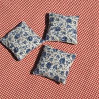 Handmade Lavender Sachets, Set of 3, Vintage Blue & Tan Floral Cotton Print, Drawer Freshener, Gift for Her, 3 x 3 Inch Scented Mini Fabric Bags