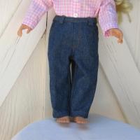 Cowgirl Shirt and Blue Jeans for 18 Inch Doll, Western Outfit in Pink Gingham and Blue Denim, Collared Shirt and 4-Pocket Jeans