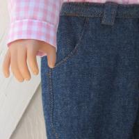 Cowgirl Shirt and Blue Jeans for 18 Inch Doll, Western Outfit in Pink Gingham and Blue Denim, Collared Shirt and 4-Pocket Jeans
