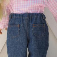 Cowgirl Shirt and Blue Jeans for 18 Inch Doll, Western Outfit in Pink Gingham and Blue Denim, Collared Shirt and 4-Pocket Jeans