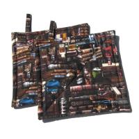Spooky Library Potholders, Antique Books & Bottles Quilted Hot Pads, USA Hand Crafted Gift for Halloween, Librarian Gift