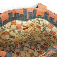 Jacquard Upholstery Tote with Pockets, SW Sandstone Colors Big Lined Bag for Shopping & Travel, Handcrafted Gift Made in New Mexico