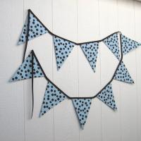 Blue Baby Shower Garland, Gender Reveal Party Décor with Polka Dots, Light Blue & Brown Bunting or Mantel Banner, Baby Nursery Decoration