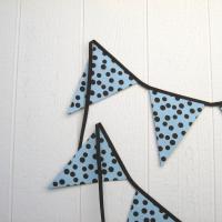 Blue Baby Shower Garland, Gender Reveal Party Décor with Polka Dots, Light Blue & Brown Bunting or Mantel Banner, Baby Nursery Decoration