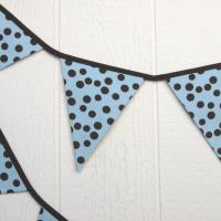 Blue Baby Shower Garland, Gender Reveal Party Décor with Polka Dots, Light Blue & Brown Bunting or Mantel Banner, Baby Nursery Decoration