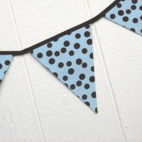 Blue Baby Shower Garland, Gender Reveal Party Décor with Polka Dots, Light Blue & Brown Bunting or Mantel Banner, Baby Nursery Decoration