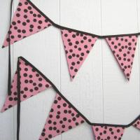 Pink Baby Shower Garland, Gender Reveal Party Décor with Polka Dots, Pink & Brown Bunting or Mantel Banner, Baby Nursery Decoration