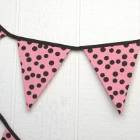 Pink Baby Shower Garland, Gender Reveal Party Décor with Polka Dots, Pink & Brown Bunting or Mantel Banner, Baby Nursery Decoration
