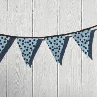Blue Baby Shower Garland, Gender Reveal Party Décor with Polka Dots, Light Blue & Brown Bunting or Mantel Banner, Baby Nursery Decoration