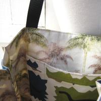 Dinosaur Tote, Funky Lined Bag with Inside Pocket, Perfect for Groceries, Books and Travel, Green, Teal & Taupe Cotton Bag, Handcrafted in New Mexico