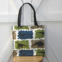 Dinosaur Tote, Funky Lined Bag with Inside Pocket, Perfect for Groceries, Books and Travel, Green, Teal & Taupe Cotton Bag, Handcrafted in New Mexico