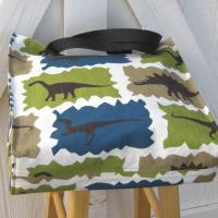 Dinosaur Tote, Funky Lined Bag with Inside Pocket, Perfect for Groceries, Books and Travel, Green, Teal & Taupe Cotton Bag, Handcrafted in New Mexico
