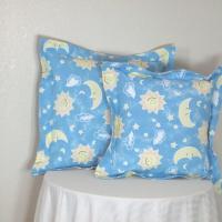 Sky Blue Pillow Covers for Nursery Décor, New Baby or Shower Gift, Yellow Suns, Moons and Stars on Blue Cotton, Set of two Covers